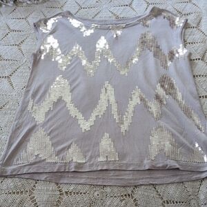 Kische Gray and Silver Sequin Cap Sleeve Tee